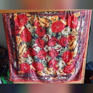 Very Red Floral Scarf- Leslie Fay